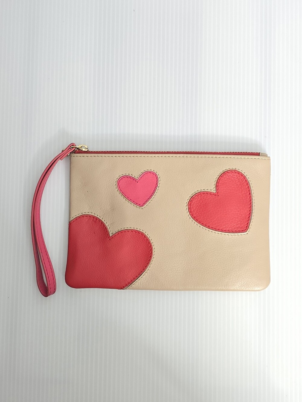 SKYLE Beige Genuine Leather RFID Heart Wristlet Wallet